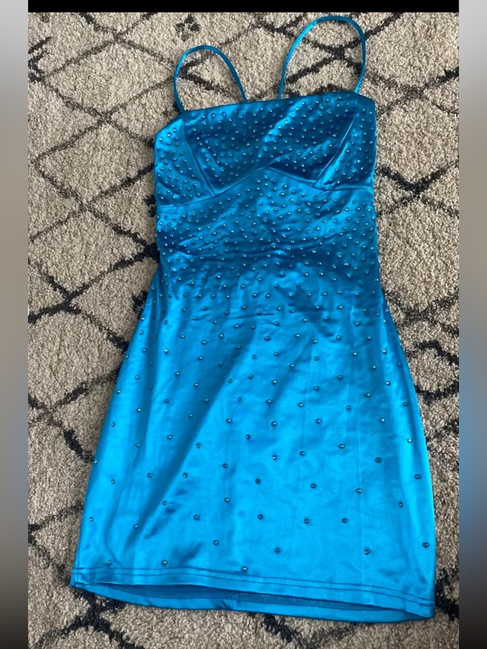 Windsor Turquoise Beaded Spaghetti Strap Mini Dress